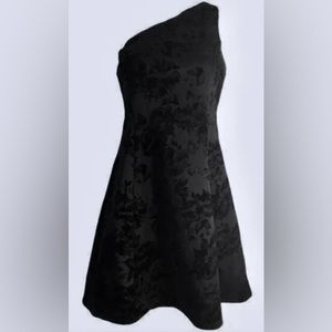 PROSECCO Floral Velvet One Shoulder Black Dress Size 10P